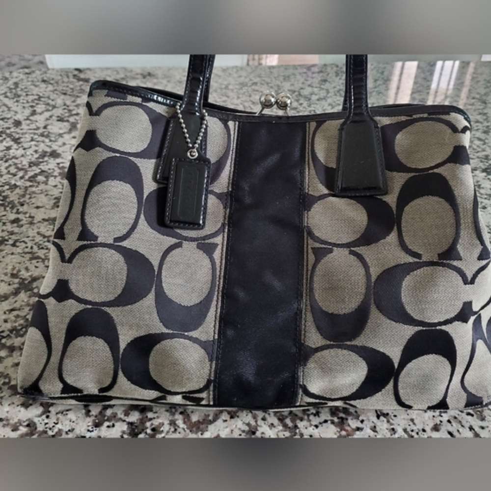 Coach Signature Canvas Tote in Khaki/Black